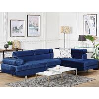Large Sectional Upholstered Corner 5 Seater Sofa Velvet Navy Blue Norrea