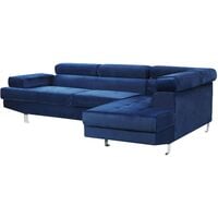 Large Sectional Upholstered Corner 5 Seater Sofa Velvet Navy Blue Norrea