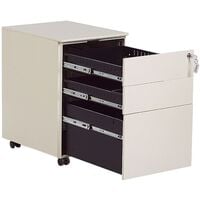Industrial Office Cabinet Steel 3 Drawers Castors Key Lock Cream Prespa - White