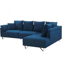 Modern Navy Blue Corner Sofa Corduroy Fabric Cushions Chromed Legs Lunner