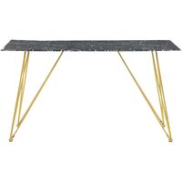 Glam Dining Table 140 x 80 cm Marble Effect Black Glass Top Gold Legs Kenton