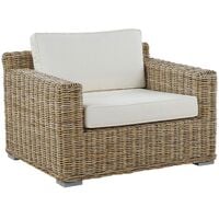 Modern Rattan Garden Armchair Wicker Outdoor Chair with White Cushions Ardea - Natural