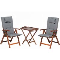 Rustic Garden Bistro Set Acacia Wood Table 2 Chairs Folding Cushions Grey Toscana