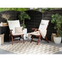 Set of 2 Garden Chairs Acacia Wood Adjustable Foldable Cushion Off-White Toscana - Dark Wood