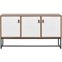 Modern Sideboard Storage Cabinet 3 Doors Metal Legs Light Wood with White Nueva