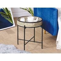 Side Table Folding Metal Legs Light Rattan Detachable Round Top Tray Black Vienna - Black