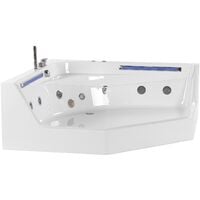 Modern Corner Hot Tub SPA Bath White Acrylic Hydro Massage Jets Caceres - White