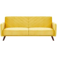 Retro Velvet Fabric Sofa Bed 3 Seater Yellow Convertible Reclining Senja