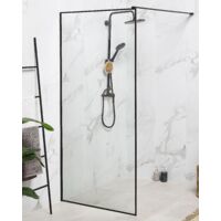 Bathroom Shower Screen Tempered Glass Doorless 100 x 190 cm Black Waspam