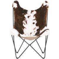 Fabric Armchair Cow Pattern Butterfly Chair Hairpin Legs Brown with White Nybro