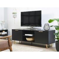 TV Stand Storage Cabinets Shelves Cable Management Black with Gold Indio - Black