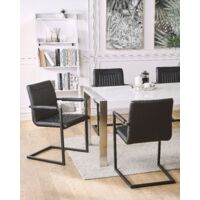 Set of 2 Cantilever Chairs Faux Leather Dining Room Upholstered Black Brandol - Black