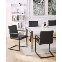 Set of 2 Cantilever Chairs Faux Leather Black Dining Room Conference Room Buford - Black