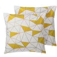 Set of 2 Cotton Scatter Cushions White Yellow Geometric Pattern 45 x 45 cm Clarkia