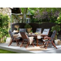 Set of 6 Garden Chairs Acacia Wood Adjustable Foldable Cushion Blue Toscana - Dark Wood