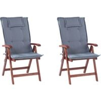 Set of 2 Garden Chairs Acacia Wood Adjustable Foldable Cushion Blue Toscana - Dark Wood