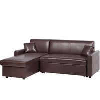 Traditional Faux Leather Dark Brown Right Hand Corner Sofa Bed Storage Ogna