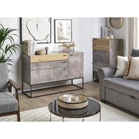 Modern Chest of Drawers Metal Black Base 3 Drawers Light Wood and Grey Arietta