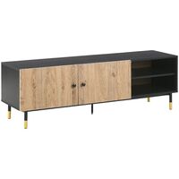 Retro TV Stand Cabinet Shelves Doors for 65'' TV Black with Light Wood Abilen - Black