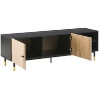 Retro TV Stand Cabinet Shelves Doors for 65'' TV Black with Light Wood Abilen - Black