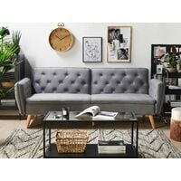 Modern Upholstered Sofa Bed Velvet Convertible Couch Buttoned Grey Bardu