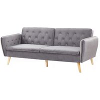 Modern Upholstered Sofa Bed Velvet Convertible Couch Buttoned Grey Bardu