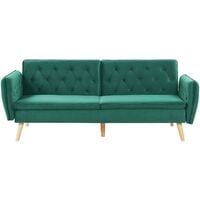 Modern Upholstered Sofa Bed Velvet Convertible Couch Buttoned Dark Green Bardu