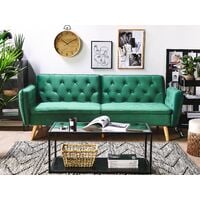 Modern Upholstered Sofa Bed Velvet Convertible Couch Buttoned Dark Green Bardu - Green