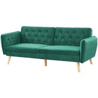 Modern Upholstered Sofa Bed Velvet Convertible Couch Buttoned Dark Green Bardu