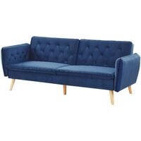 Modern Upholstered Sofa Bed Velvet Convertible Couch Buttoned Navy Blue Bardu