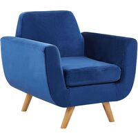 Armchair Blue Retro Velvet Upholstery Seat Cushion Removable Cover Bernes - Blue