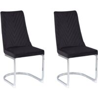 Set of 2 Velvet Dining Chairs Armless High Back Cantilever Chairs Black Altoona - Black