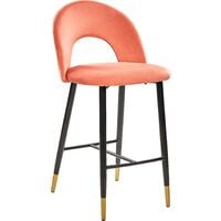 Retro Set of 2 Velvet Bar Chairs Coral Red Black Steel Legs Golden Ends Falton