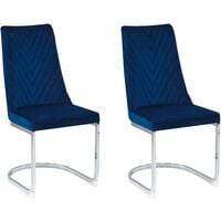 Set of 2 Velvet Dining Chairs Armless High Back Cantilever Chairs Blue Altoona