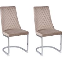 Set of 2 Velvet Dining Chairs Armless High Back Cantilever Chairs Beige Altoona
