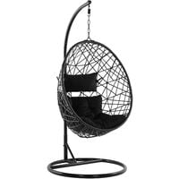 Wicker Hanging Egg Chair with Stand Swing Seat Black PE Rattan Alatri - Black