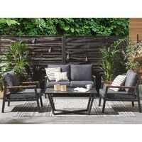 Outdoor Sofa Set 4 Seats Couch Armchairs with Cushions Table Dark Grey Delia - Black