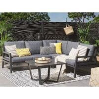 Outdoor Corner Sofa Set 5 Seater with Coffee Table Pillows Dark Grey Vizzini - Black