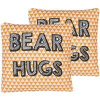 Set of 2 Kids Cushions Bear Hugs Print Orange Cotton No Zip 40 x 40 cm Radzkot
