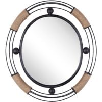 Round Wall Mirror Light Wooden Frame 60 cm Geometric Mid-Century Firminy
