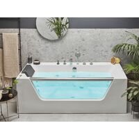 Hot Tub Bath Hydro Massage White Acrylic Black Headrest Overflow 170 cm Manta - White