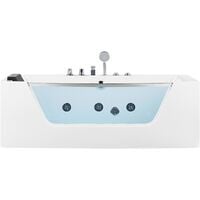 Hot Tub Bath Hydro Massage White Acrylic Black Headrest Overflow 170 cm Manta - White