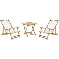2 Seater Garden Bamboo Set Folding Sun Loungers and Coffee Table Atrani/Spello - Light Wood