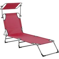 Garden Patio Reclining Sun Lounger with Canopy Steel Foldable Burgundy Foligno - Red