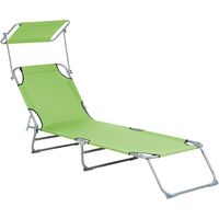 Garden Patio Reclining Sun Lounger with Canopy Steel Foldable Lime Green Foligno - Green