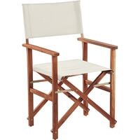 Set of 2 Garden Director's Chairs Dark Acacia Wood Off-White Fabric Folding Cine