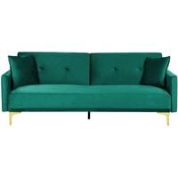 Modern Tufted Velvet Sofa Bed 3 Seater Green Golden Legs Lucan
