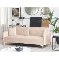 Modern Tufted Velvet Sofa Bed 3 Seater Beige Golden Legs Lucan