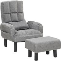 Reclining Fabric Armchair and Ottoman Set Grey Upholstery Wooden Legs Oland II - Grey