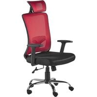 Home Office Desk Chair Headrest Swivel Tilting Mesh Fabric Red and Black Noble
